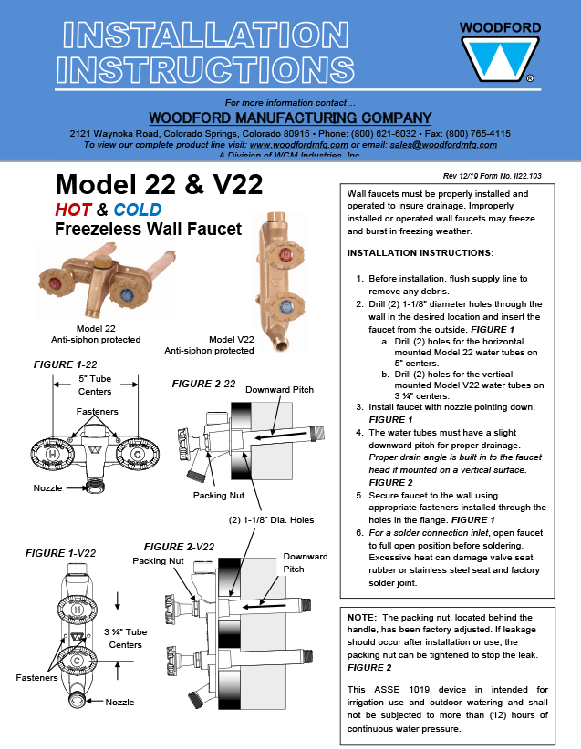 Woodford Model 22 Hot and Cold Freezeless Faucet