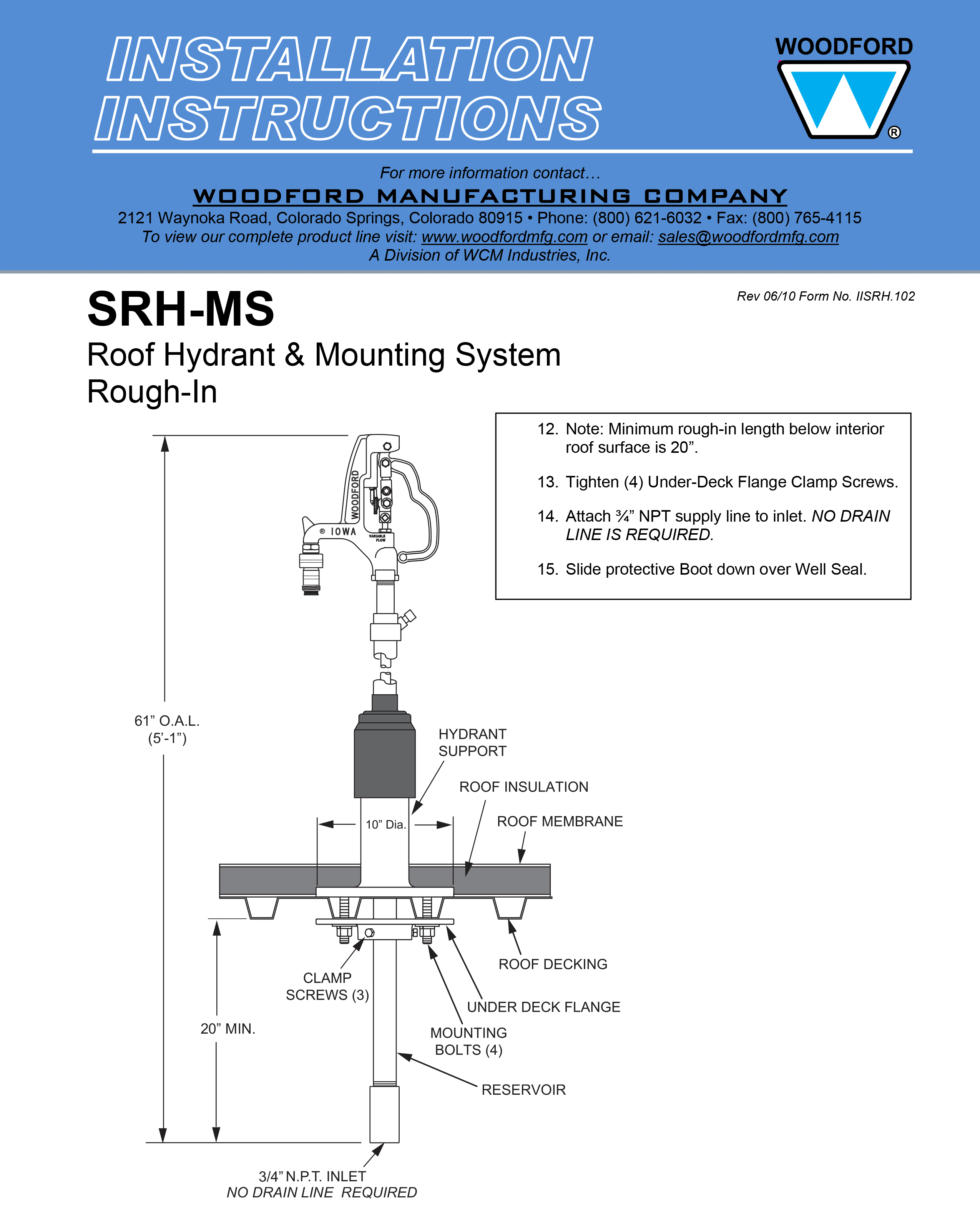 Woodford Model SRHMS Freezeless Sanitary Roof Hydrant