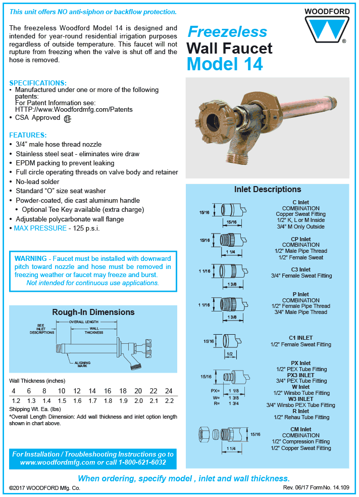 Woodford Model 14 Freezeless Faucet