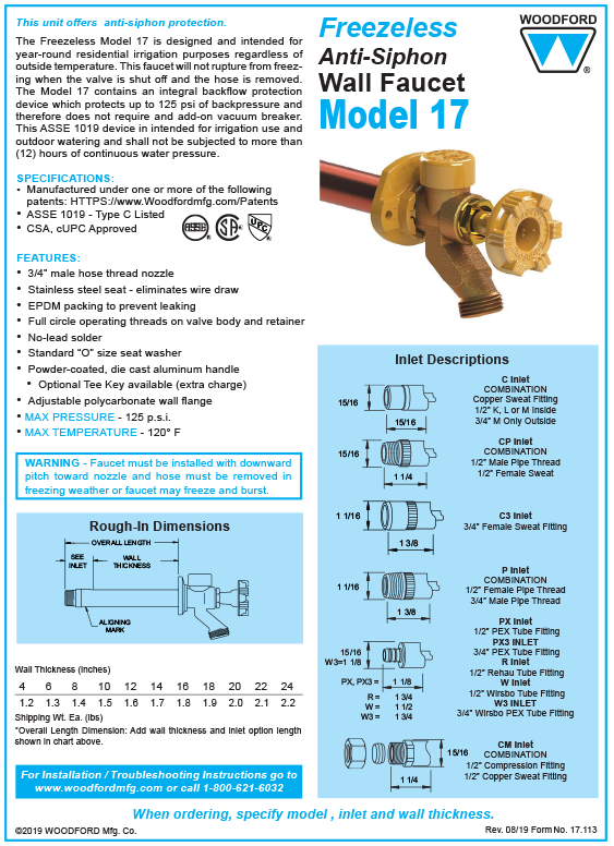 Woodford Model 17 Freezeless Faucet